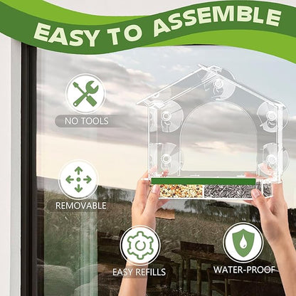 Window Bird Feeder with 5 Extra Strong Suction Cups, Clear Birdfeeders for Outdoors, Sturdy and Durable Bird House for Window Viewing Outside,Garden Decor Gifts for Bird Lover
