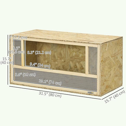 PawHut Reptile Terrarium, Reptile Tank 31.5" x 15.7" x 15.7" with Sliding Door for Chameleon, Lizard, Snake, Frog, Turtle, 33.8 Gallon