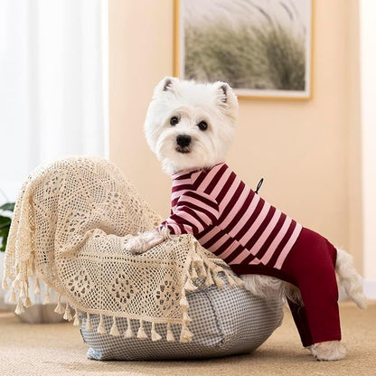 Winter Coat for Dogs - Warm Cotton Cold Weather Striped Round Neck Pajamas, Long Sleeves Jumpsuit, Color-Blocked Clothes for Small Medium Dogs, Onesie Anti Hair Shedding