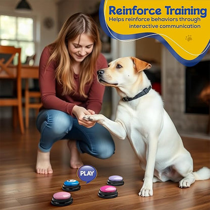 Dog Buttons for Communication with Mat & Clicker – 30s Recordable Dog Buttons Talk, Talking Buttons for Dogs, Gift for Dog Owners with Training Guide, Custom Stickers, and Clear Sound (8-Pack)