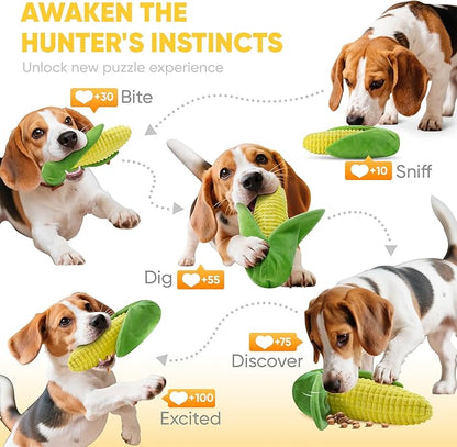 Vitscan Tough Dog Toys for Not Aggressive Chewers, Durable Dog Chew Toys for Small Medium Large Dogs,Interactive Crinkle Squeaky Dog Toys to Keep Them Busy Corn Plush Puppy IQ Training Dogs Puzzle Toy