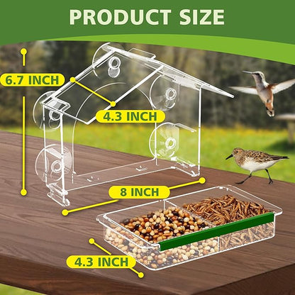 Window Bird Feeder with 5 Extra Strong Suction Cups, Clear Birdfeeders for Outdoors, Sturdy and Durable Bird House for Window Viewing Outside,Garden Decor Gifts for Bird Lover