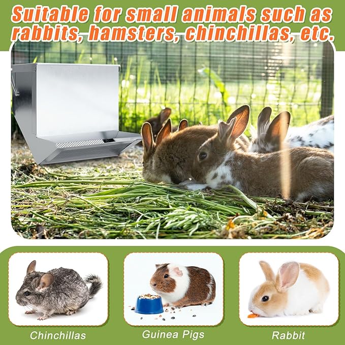Maxcheck 4 Pcs Rabbit Feeder for Cages Small Animal Food Dispenser with Lid Metal Rabbit Feeders Outside for Guinea Pig (7.7 Inches,Silver)