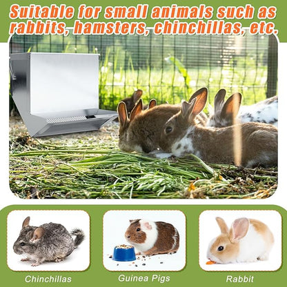 Maxcheck 2 Pcs Rabbit Feeder for Cages Small Animal Food Dispenser with Lid Metal Chicken Grit Oyster Shell Feeders Outside (7.7 Inches,Mesh Bottom,Silver)