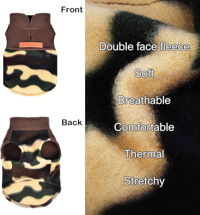 Dog Sweaters for Small Dogs Boy Girl, Plaid Puppy Sweater Fleece Dog Clothes Vest, Stretchy XSmall Doggie Sweater Pet Clothes, Chihuahua Teacup Doggy Clothes, Camouflage, S