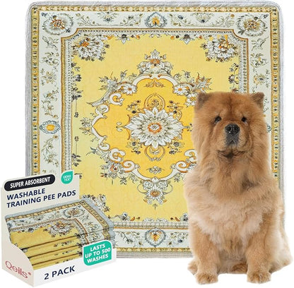Qeils Washable Pee Pads, Reusable Puppy Pads Super Absorbent Leakproof Dog Training Pads, Non-Slip Wee Wee Pads for Crate, Floor, Potty Pads Feeding Mat Dog Pee 2 Pack 36"x36"
