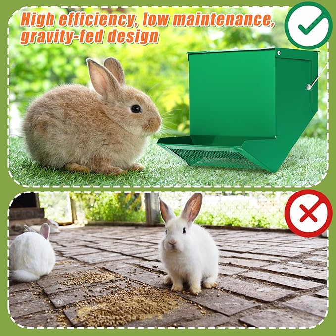 Maxcheck 2 Pcs Rabbit Feeder for Cages Small Animal Food Dispenser with Lid Metal Chicken Grit Oyster Shell Feeders Outside(7.7 Inches,Mesh Bottom,Green)