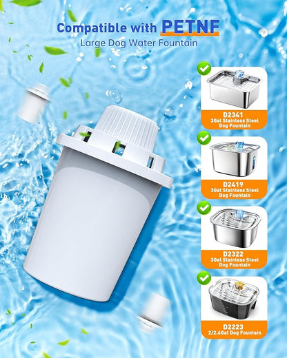 Dog Water Fountain Filters Replacement 4 Packs, 2 Months Set of Replacement Filter with 2 Sponges for PETNF Large Pet Dog Water Fountain Bowl Dispenser, Compatible with D2223/D2341/D2322/D2419 Models