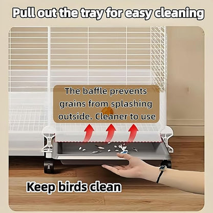 60in Large Flight Bird cage, Equipped with Bird's Nest， Ladder, Swing, Feeder, etc. with Wheels for Easy Outdoor Movement, Suitable for Parrots, Pigeons (White, 28.4" L x14.2W x 60" H)