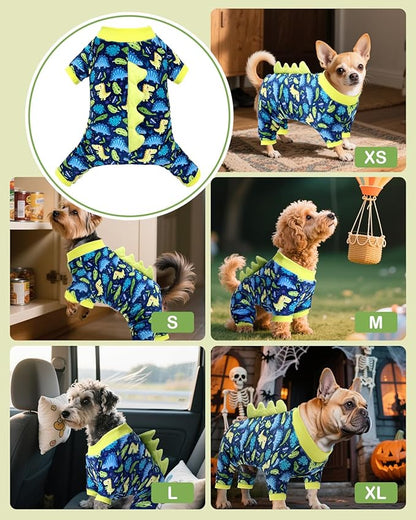 CuteBone Dinosaur Costume Dog Pajamas, Stretchy Spandex Crystal Velvet Sleepwear Coat for Small Dogs, Soft & Warm Pet Outfit Clothes for Cold Weather, Cozy Pullover Design COSP10M