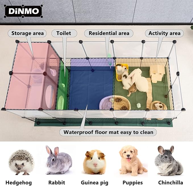 DINMO Small Animal Playpen with Oxford Mat, 24 inches Height, Pet Exercise Fence, Home Protector, Iron Mesh and Plastic Combination, Visualization, DIY, Games Hole Series, 60.2 x 24.8 x 24.8inch