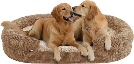 XXL Dog Bed for Extra Large Dogs – Orthopedic Egg Crate Foam Couch with Bolster, 4.7-inch Thick, Washable Removable Cover, Plush Sofa Pet Bed, XLarge Sized, 52"x40", Camel