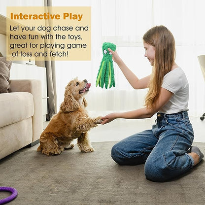 Dog Squeaky Toys Octopus - No Stuffing Crinkle Plush Dog Toys for Puppy Teething, Durable Interactive Dog Chew Toys for Small, Medium and Large Dogs Training and Reduce Boredom, 2 Pack