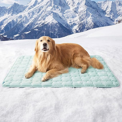 Bedsure Cooling Dog Mat Extra Large, Q-Max>0.5 XXLThin Breathable Cold Crate Pad for Pet, Portable Washable Kennel Bed for Summer Active Dog with Chill Soothing Fabric to Rapid Cooling, 48x30, Green