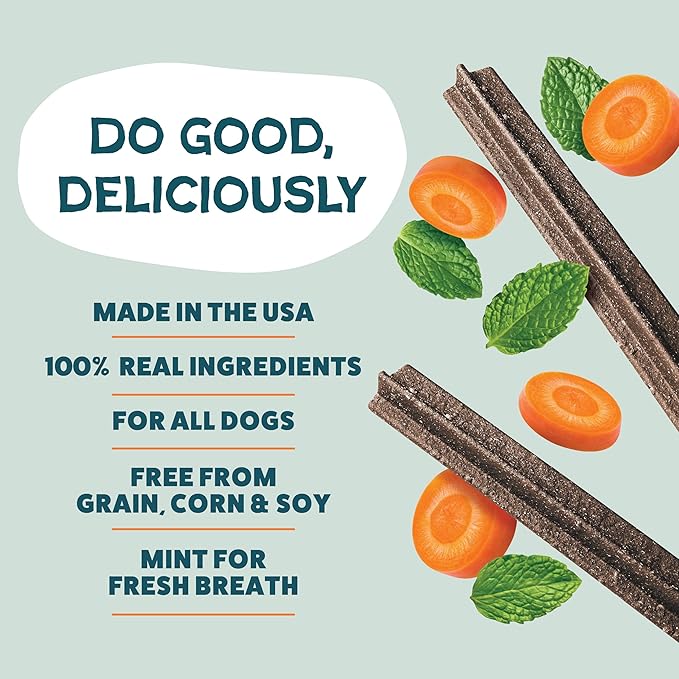 Shameless Pets Carrot & Mint Dental Chews for Dogs, 32 Chews - Natural Dog Teeth Cleaning Treats with Fresh Breath Benefits | Grain-Free Dental Sticks for Small, Medium & Large Dogs