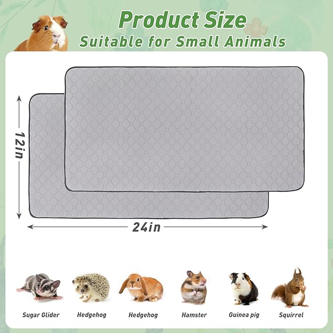 LWYMX Guinea Pig Bedding, Guinea Pig Pee Pads Washable and Reusable 2 Pack, Guinea Pig Fleece Cage Liners12*24