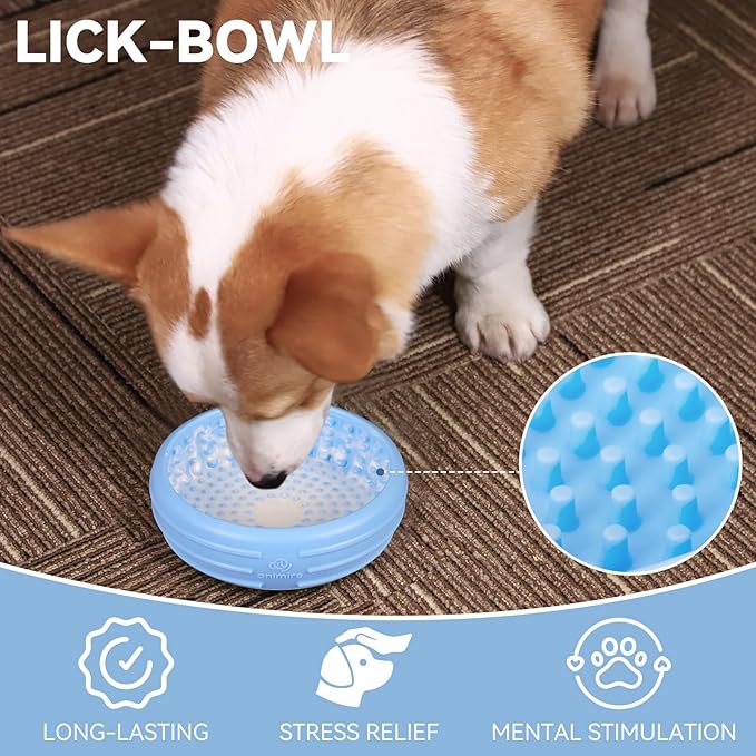 Dog Lick Bowl, Animire Freeze Lick Mat for Dogs, Non-Slip Slow Feeder Licking Bowl Enrichment Treat for Distraction Anxiety Relief, Food Grade Silicone, Dishwasher Safe(Baby Blue,L)