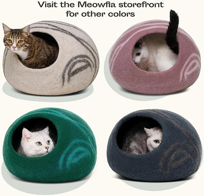 MEOWFIA Cat Cave – Premium Felt Cat Bed for Indoor Cats, Handmade 100% Merino Wool, Cat (Medium, Ivory Rainbow)
