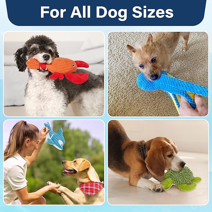 Prime Pets Dog Toys, 5 Pack, Plush Dog Squeaky Toys, Assortment Bundle Ocean Animal Pet Toy for Small Medium Large Dogs, Stuffed Puppy Chew Toy, Doggy Birthday Gift