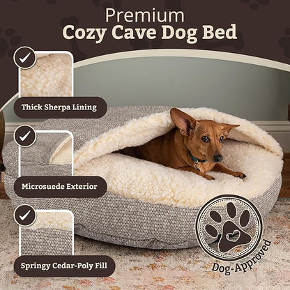 Snoozer Cozy Cave Dog Bed - Indoor Dog Bed with Cover Cave, Covered Calming Burrow for Small & Medium Sized Pets with Blanket Attached, Enclosed, Removable Washable Cover - Large, Merlin Linen
