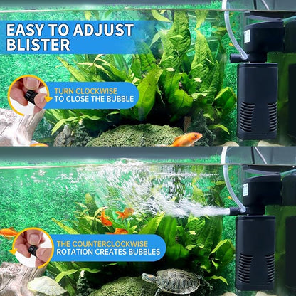 Fish Tank Filter for 15-40 Gallon Tank, 160 GPH Crystal Clear Powerful Internal Aquarium Filters Submersible Pump& Filter System for Fish Tank & Turtle Tank
