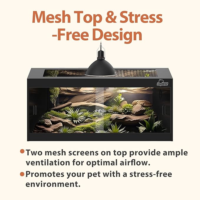 50 Gallon PVC Reptile Enclosure, RepWild 36"x18"x18" Terrarium/Tank with Heavy-Duty Screen Top, Glass Sliding Doors & Lock for Bearded Dragons, Ball Python, Geckos, Lizards