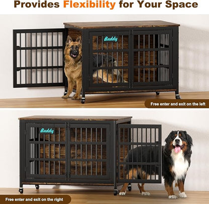 EasyCom 48"/42"/33" Dog Crate Furniture with Name Tag, Heavy Duty Dog Kennel Indoor for Large Dogs, Escape-Proof and Chew-Proof Dog Cage for high Anxiety Dog, Decorate House as TV Stand, End Table