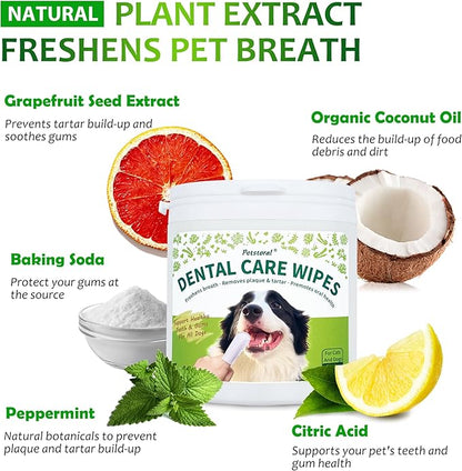 Dental Care Wipes for Dogs and Cats, 50 Count, Teeth and Gum Cleaning, Plaque and Tartar Removal