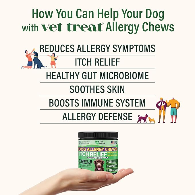 Dog Allergy Relief Chews - 120 Dog Allergy Chews - Itch Relief for Dogs - Anti Itch for Dogs - Dry & Itchy Skin - Allergies & Immune Support Supplement, Omega 3 Fish Oil, Probiotics - USA