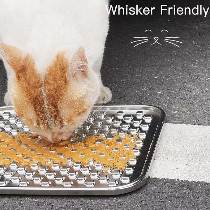 Double Wall Stainless Steel Lick Mat for Dogs & Cats - Chew Proof & Whisker Friendly, Non-Slip Base, for Calm Feeding & Anxiety Relief - Dishwasher Safe Slow Feeder Pad [1Pack]