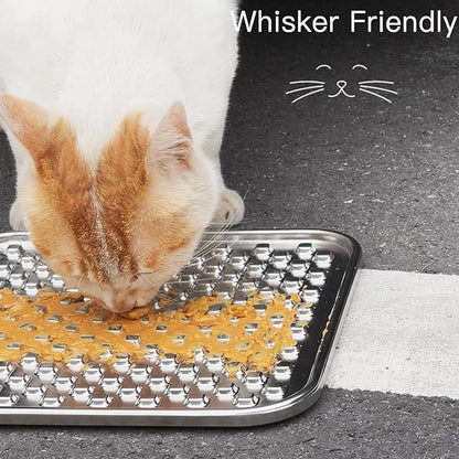 Double Wall Stainless Steel Lick Mat for Dogs & Cats - Chew Proof & Whisker Friendly, Non-Slip Base, for Calm Feeding & Anxiety Relief - Dishwasher Safe Slow Feeder Pad [1Pack]