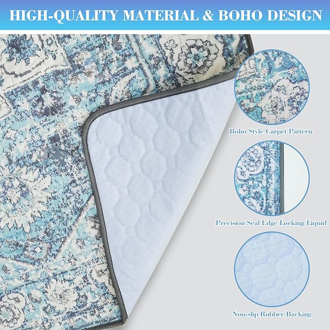 Ocean-Blue Non-Slip Dog Washable Pee Pad Extra Large 72" x 72", Reusable Pet Training Pad for Dogs, Cats, and Puppies