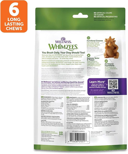 Wellness WHIMZEES Hedgehog Dog Dental Treats, Natural Chews, Large Size, (6 Count)