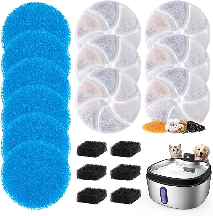 6 Set Cat Water Fountain Replacement Filter Only for KWUY 7L/236oz/1.8Gal Stainless Steel Cat Water Fountain, DYSJ01 Battery Operated Cordless Automatic Pet Water Dispenser