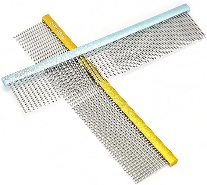 Professional Dog Grooming Comb for Shedding, Tangles, Knots, and Mats - Metal Gold Dog Comb with Long and Wide Tooth for Long Hair Dogs and Cats - No Hurt Pets Skin - 7.5INCHES - 1PC