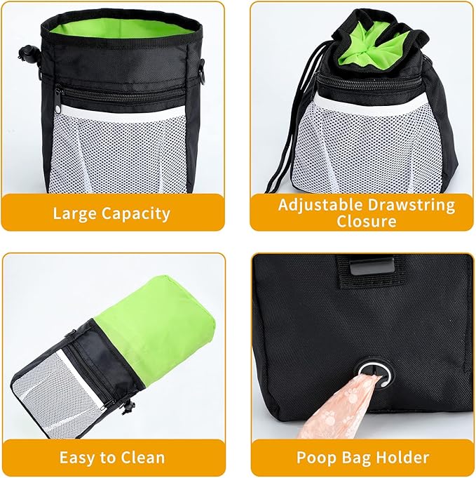 Dog Treat Pouch, 3 Ways to Wear Treat Pouches for Pet Training, Dog Training Treat Pouch with Waist Belt Shoulder Strap, Poop Bag, Collapsible Bowl, Dog Training Clicker