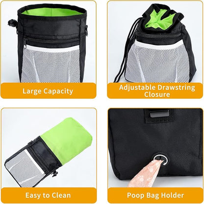 Dog Treat Pouch, 3 Ways to Wear Treat Pouches for Pet Training, Dog Training Treat Pouch with Waist Belt Shoulder Strap, Poop Bag, Collapsible Bowl, Dog Training Clicker