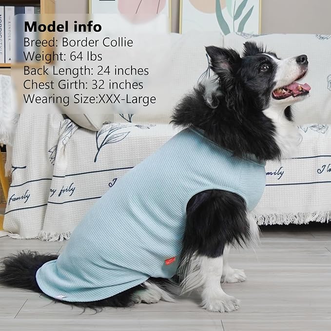 KYEESE 2Pack Waffle Dog Shirts for Large Dogs Stretchy T-Shirts Lightweight Tank Top Sleeveless Striped Shirt Vest Soft Breathable Pet Apparel, XXX-Large, Blue+Grey