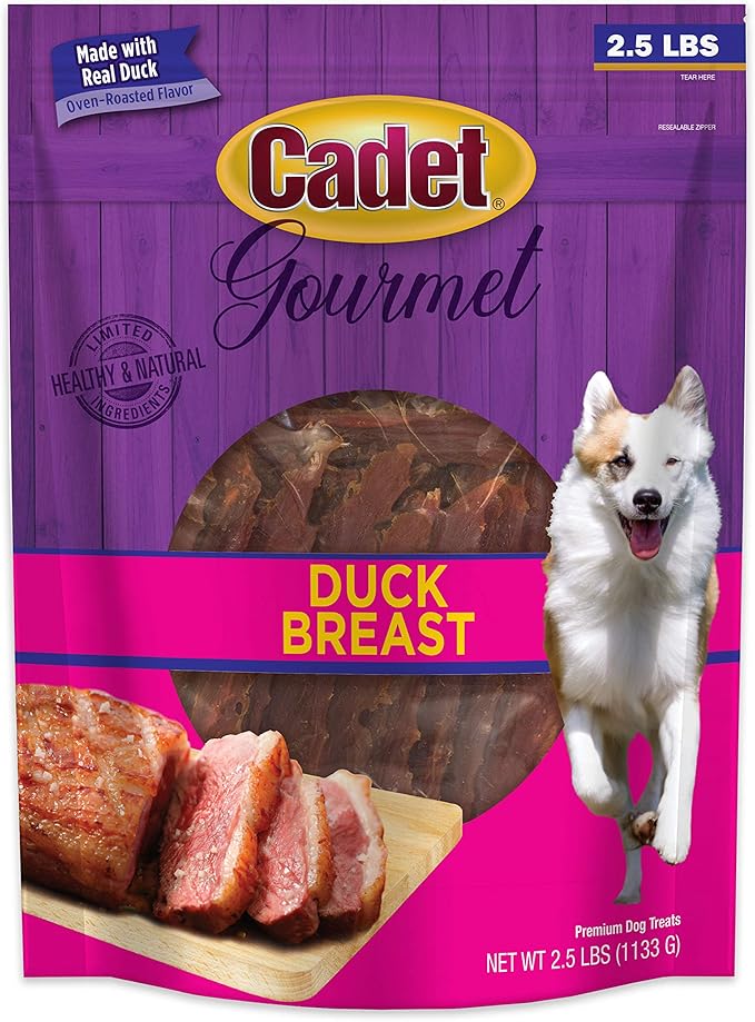 Cadet Gourmet Duck Breast Jerky Dog Treats, Healthy, Long-Lasting High-Protein Training Treats for Small & Large Dogs, 40 oz.