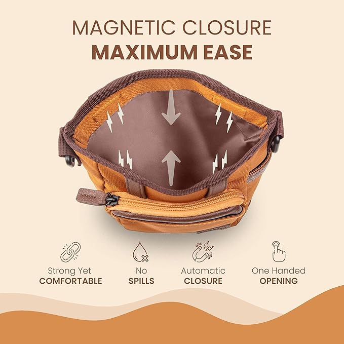 BEAU&FUR Large Dog Treat Pouch with Clicker for Training – 4 Cup Capacity, Built-In Poop Bag Dispenser, Expandable Pocket, Metal Buckle, Large Back Pocket, Ideal for Walks and Training – Light Brown