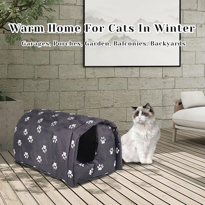 Fhiny Stray Cats Shelter, Waterproof Outdoor Cat House Foldable Warm Pet Cave for Winter Wild Animal Tent Bed Anti-Slip Kitten Cave for Feral Cat Dog Puppy Weatherproof Black (M:17.7"×15.7"×13.7")