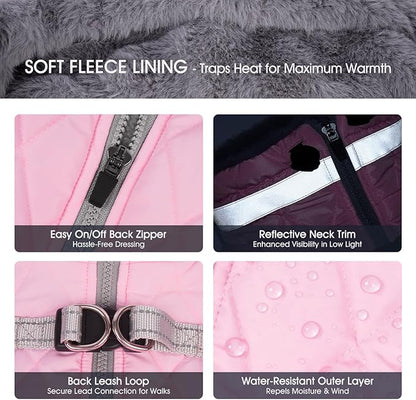 FUAMEY Dog Coat for Medium Dogs,Waterproof Dog Winter Jacket with Harness Built in Puppy Cold Weather Coats Reflective Pet Vest with Zipper Warm Fleece Dogs Snowsuit Windproof Pink M