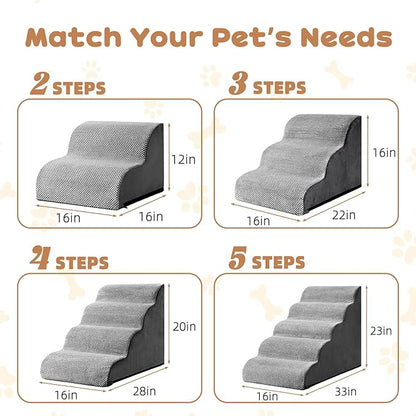Dog Stairs for Small Dogs and Cats, 16" H 3 Steps Pet Steps Ramp for High Bed, Couch, Sofa, Waterproof Pet Stairs with Removable Washable Cover, Non-Slip Bottom, Dark Gray