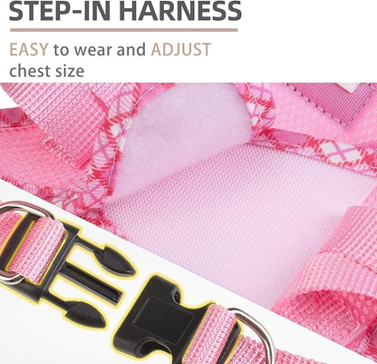 PUPTECK Dog Harness and Leash Set for Small Medium Dogs No Pull Step-in Soft Mesh Puppy Cat Vest Harnesses Reflective at Night, Upgraded New Pink L