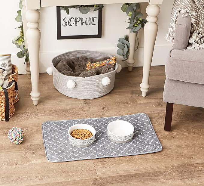 Bone Dry Machine Washable, Ultra Absorbent Pet Mat, 14x24, Gray Trellis Print