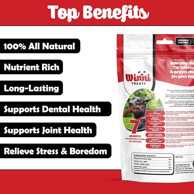 Elk Antlers for Dogs – 100% Naturally Shed, Grade A Split Antlers – Long-Lasting, Nutritious Dog Chews – Supports Dental Health & Satisfies Chewing Instincts – 2 Count