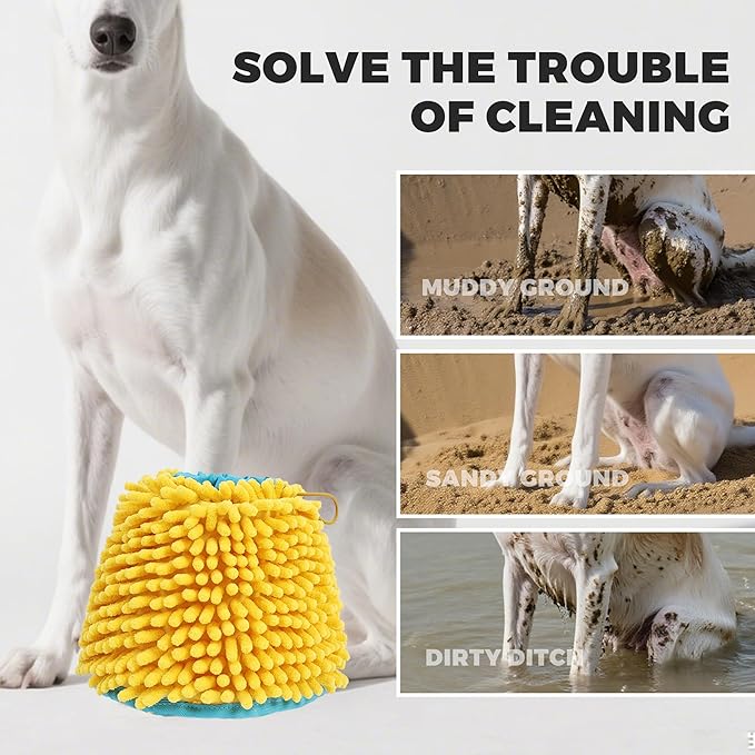 ETIAL 2-in-1 Dog Paw Cleaner & Dryer Cup with Built-In Towel, Portable Pet Foot Cleaning Washer for Mud, Dirt, Sand, and Water, Machine Washable, Foldable Design for Travel (L)