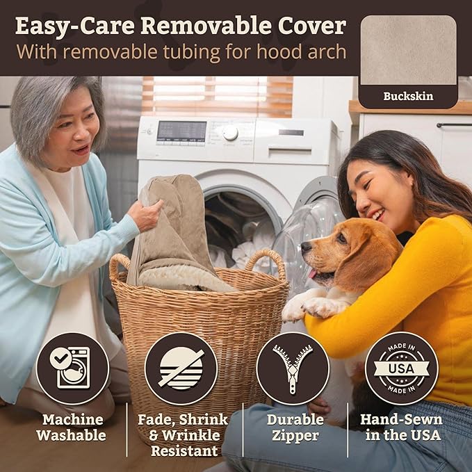 Snoozer Luxury Cozy Cave Dog Bed - Indoor Dog Bed with Cover Cave, Covered Calming Burrow for Small & Medium Sized Pets with Blanket Attached, Enclosed, Washable - Large, Buckskin