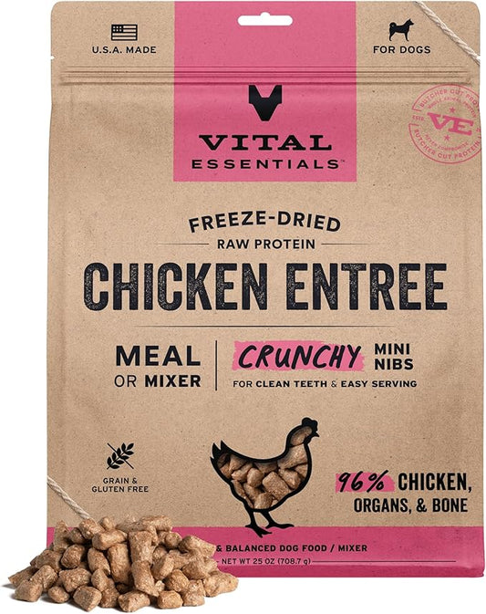 Vital Essentials Freeze-Dried Raw Chicken Crunchy Mini Nibs | Complete Meal or Mixer Dog Food | 25 oz