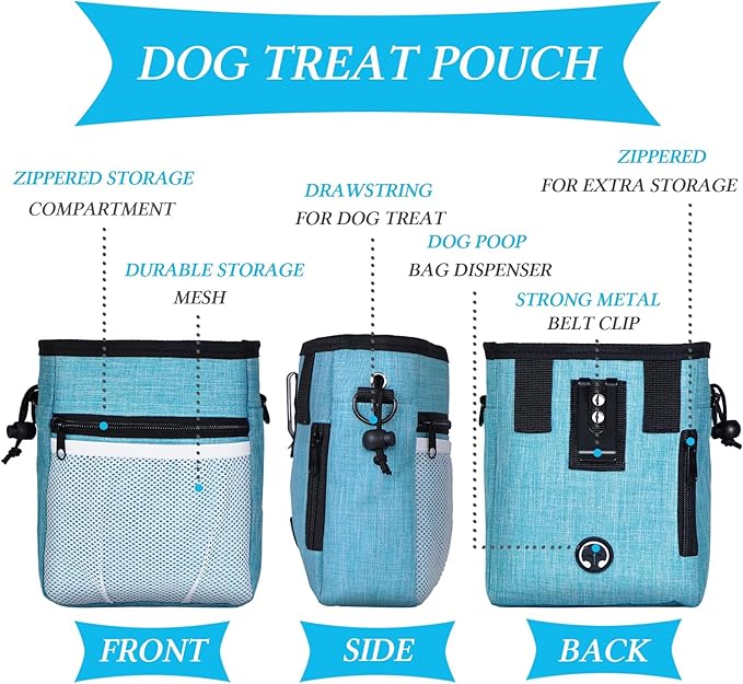 STMK Dog Treat Pouch Dog Clicker Training Kit, Dog Training Treat Pouch Dog Clicker for Training, 3 Ways to Wear Easily Carries Treat Pouches for Pet Training (Light Blue)